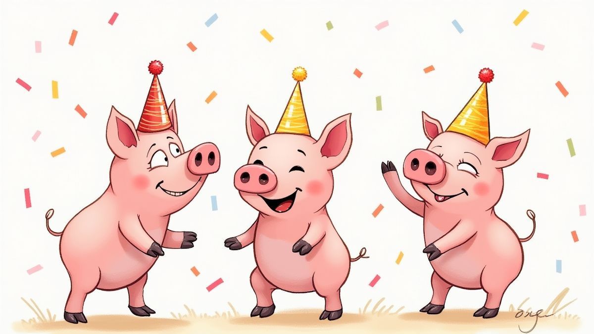 Cochons célébrant avec des confettis
