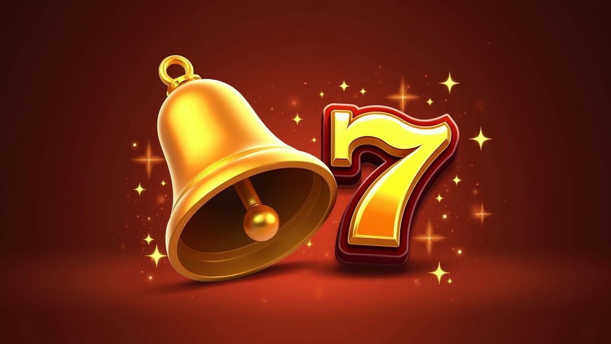 Campana dorada y símbolo Lucky 7 con efectos brillantes.