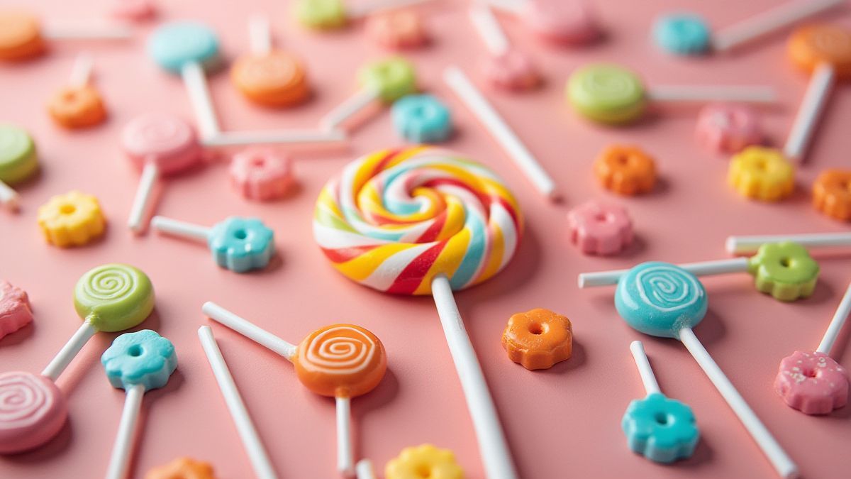 Bonbons colorés sur une table.