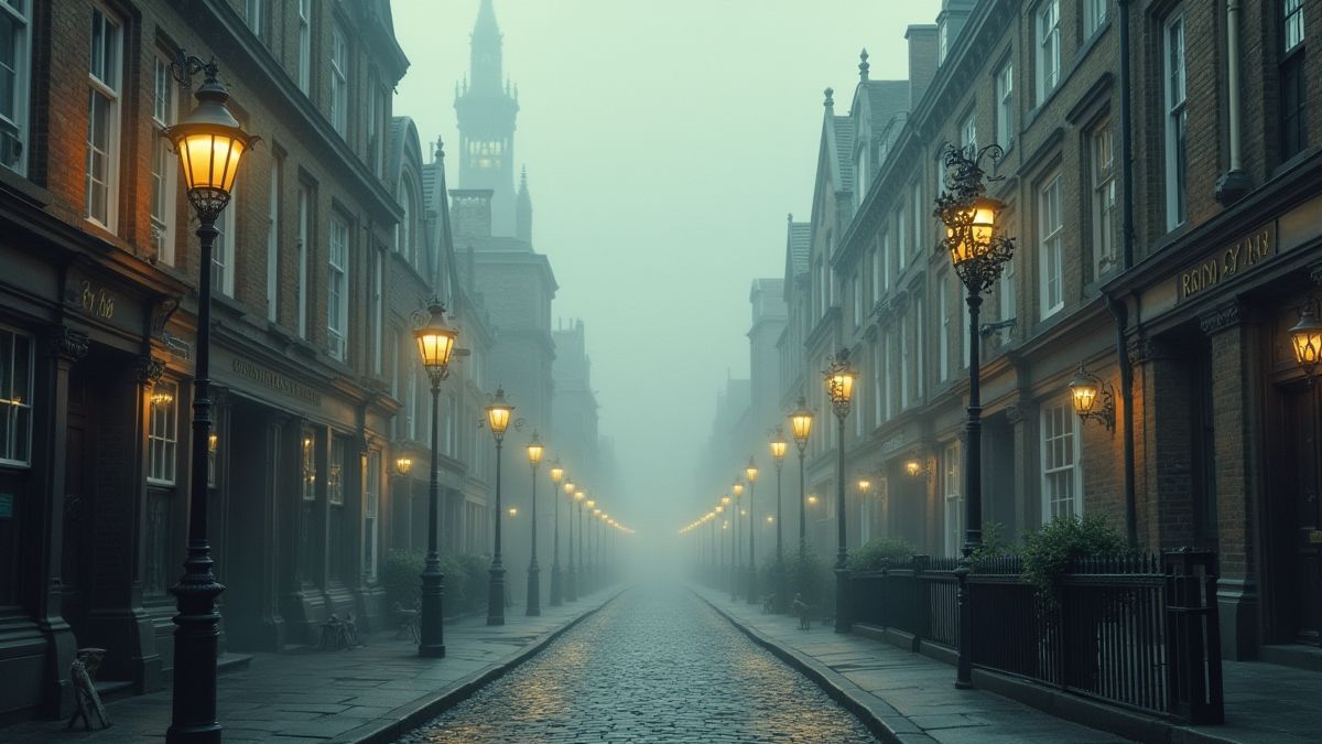 Calles del Londres victoriano con un toque steampunk.