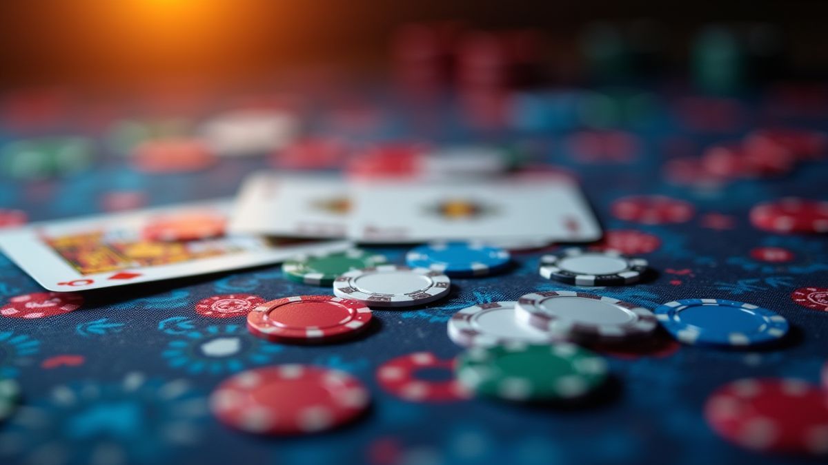 Poker table with vibrant cards and chips.