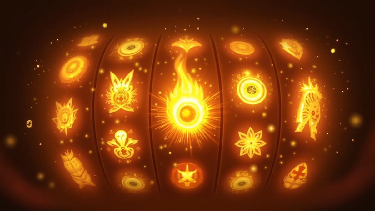 Símbolos dourados mágicos expandindo nos rolos