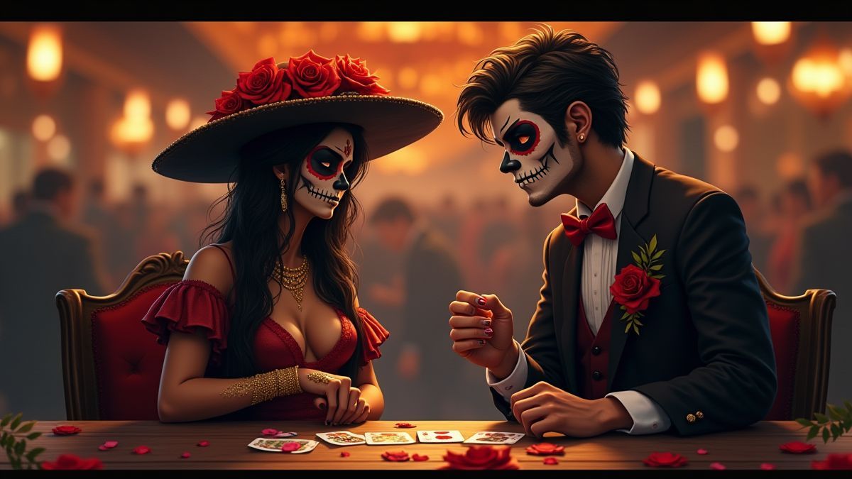 Personages van de Dag van de Doden in de Gamble-functie.