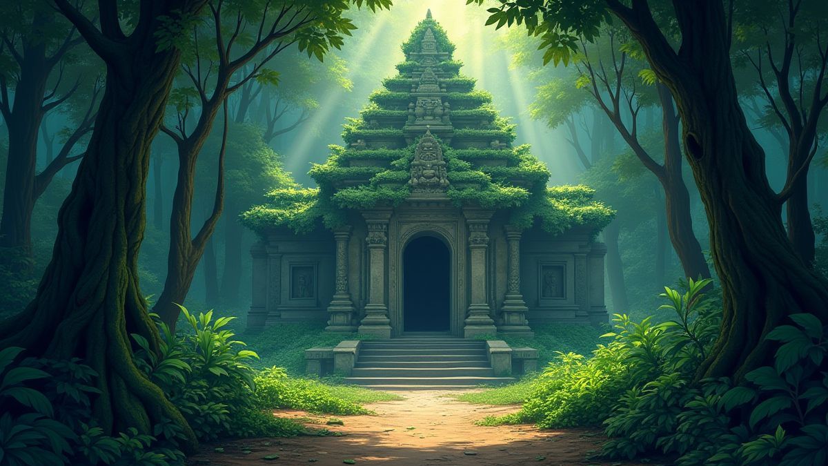 Camino en la selva hacia un templo misterioso