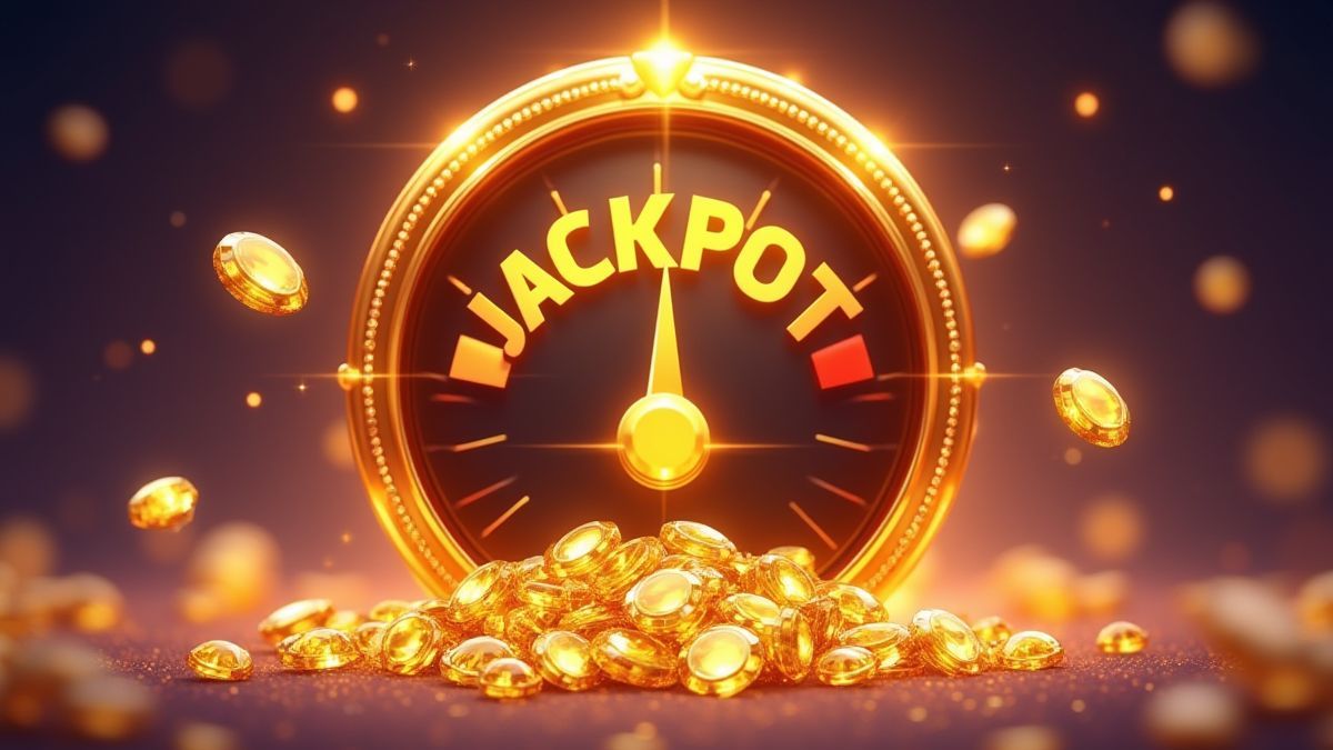 Mètre de jackpot doré entouré de gemmes brillantes