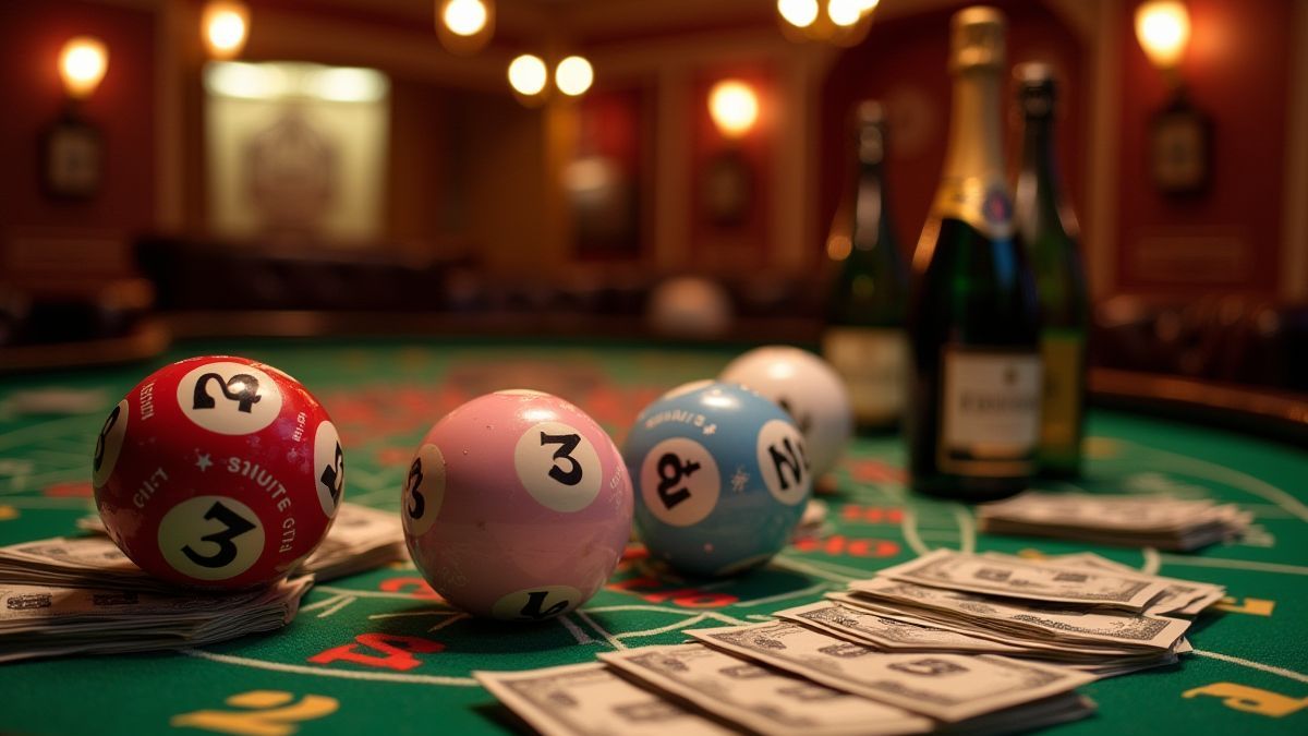 Tisch mit Lotto-Spiel-Elementen
