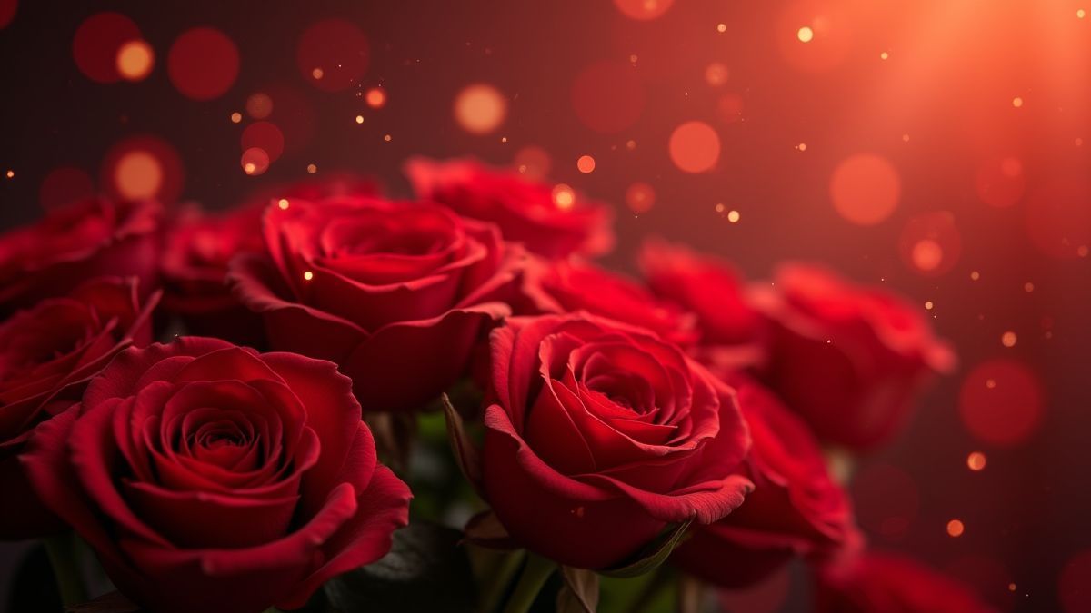 Rosenstrauß umgeben von leuchtenden Funken.
