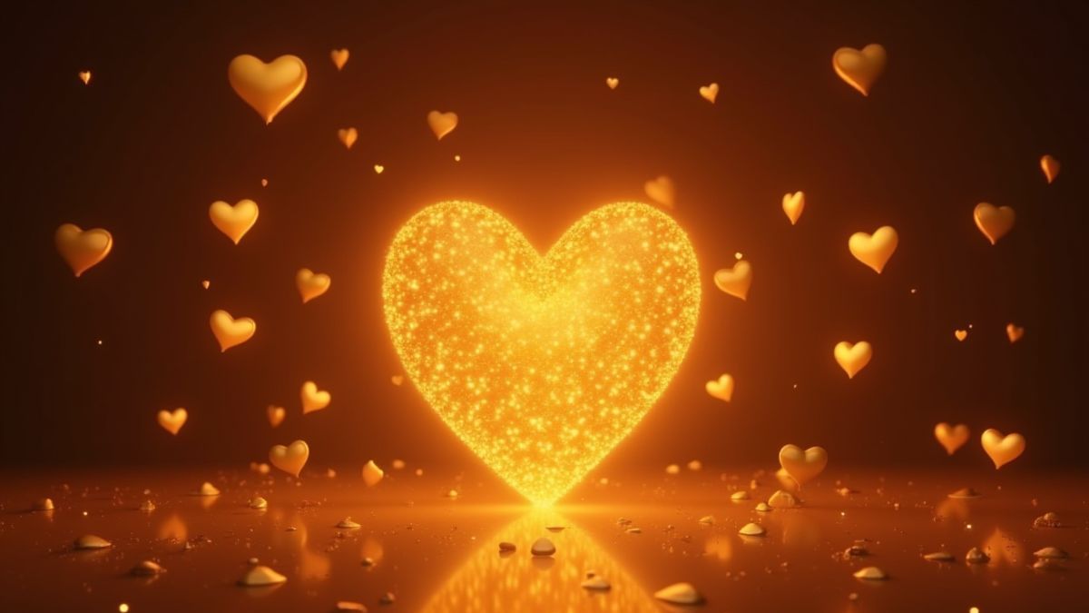 A glowing heart collector surrounded by floating golden hearts.