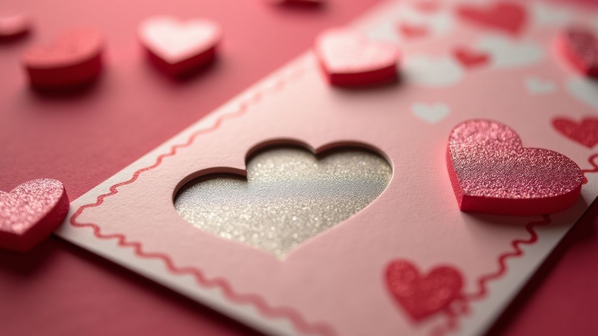 Primer plano de una tarjeta rasca y gana con corazones y rosas.