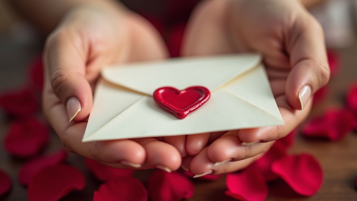 Hands exchanging a letter with a heart seal.