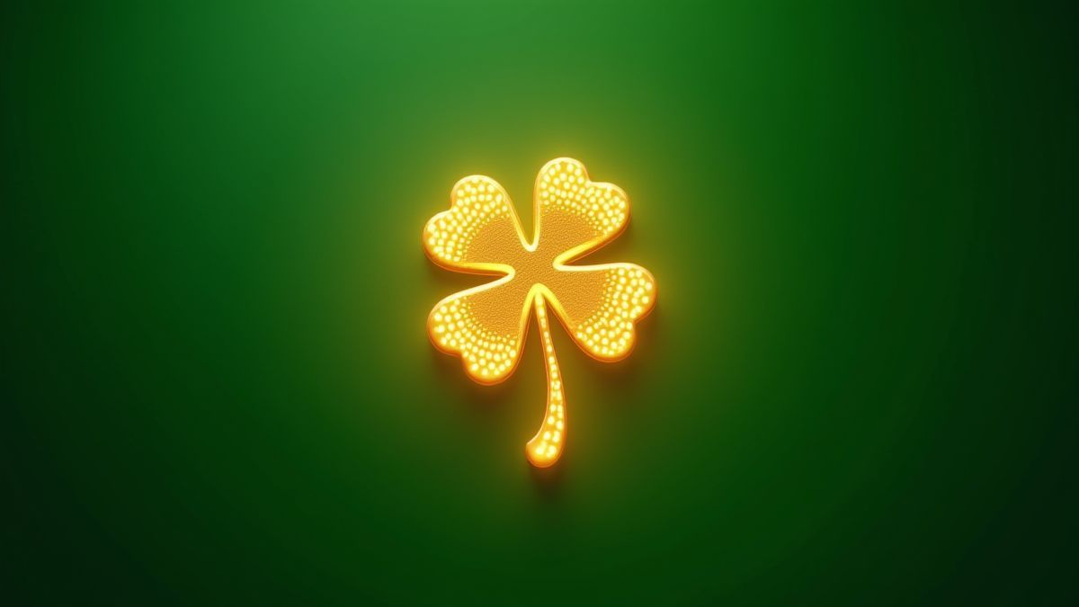 Trèfle doré brillant sur un fond vert.