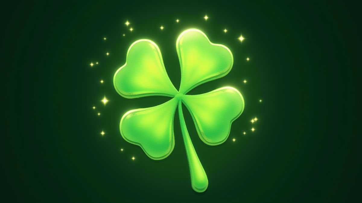 Trébol mágico resplandeciente con destellos.