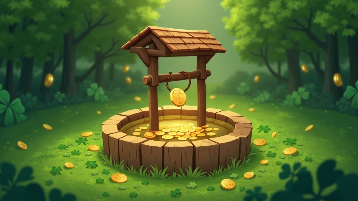 Wishing well with golden coins