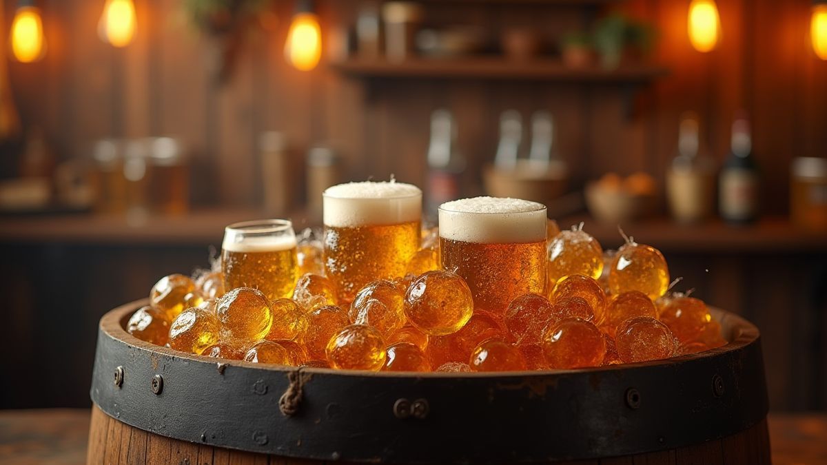 Barril plein de bière dans une taverne animée.