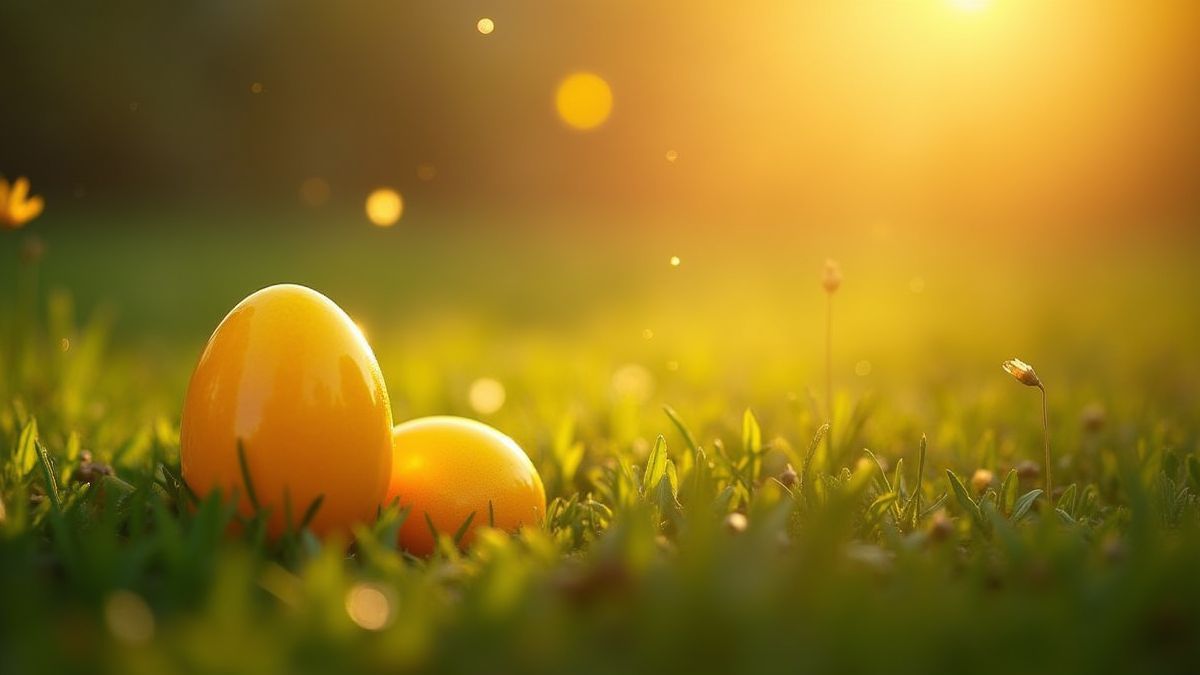 Gouden eieren die stralen in een lentemeer.