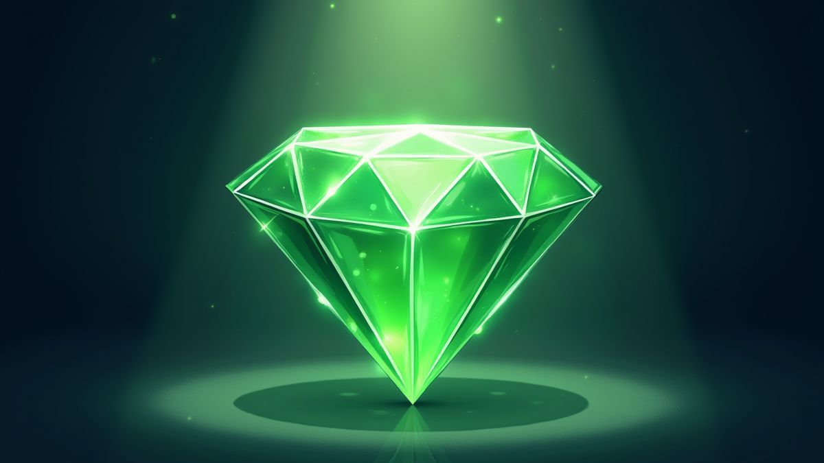 Diamante verde brilhante sob um foco