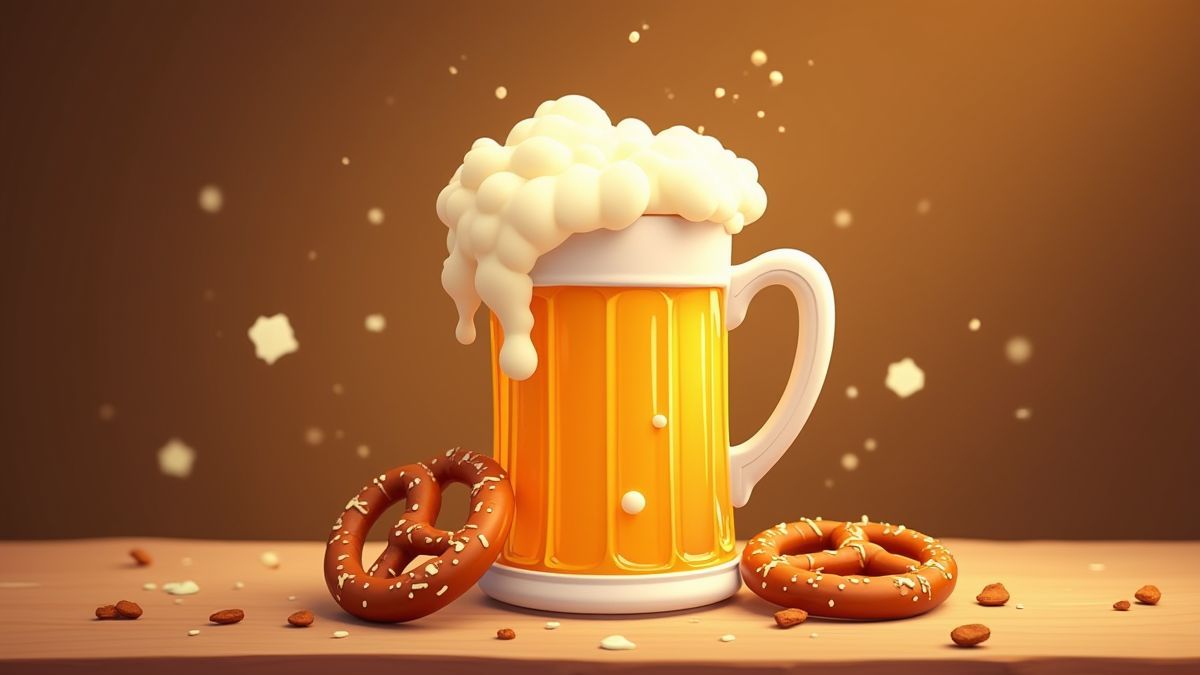 Overlopende bierpul en geanimeerde pretzels.