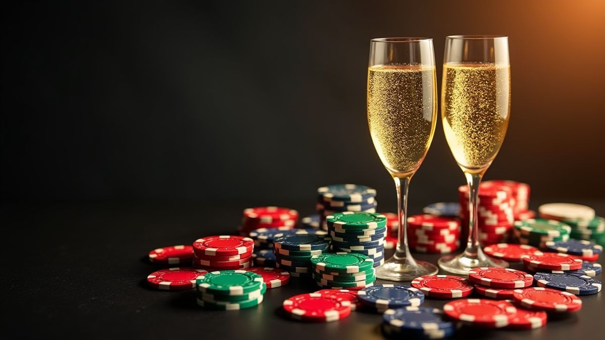 Fichas de casino y copas de champán.