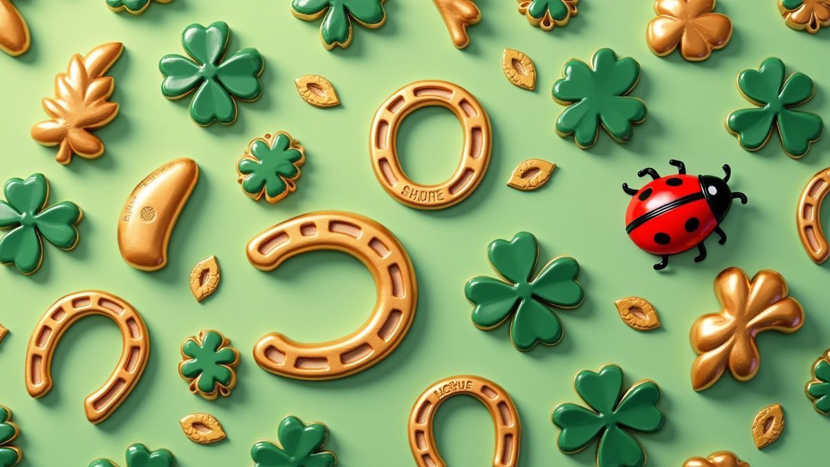 Amuletos de la suerte como herraduras y tréboles.