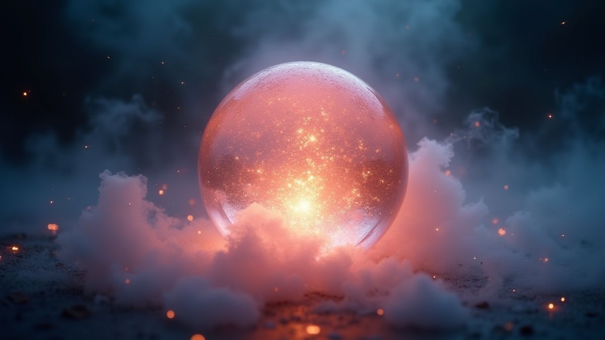 Bola de cristal mágica rodeada de niebla.