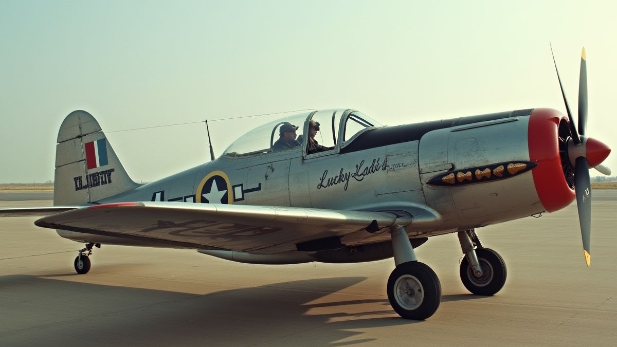 Avião vintage da Segunda Guerra Mundial com o logo Lucky Lady.