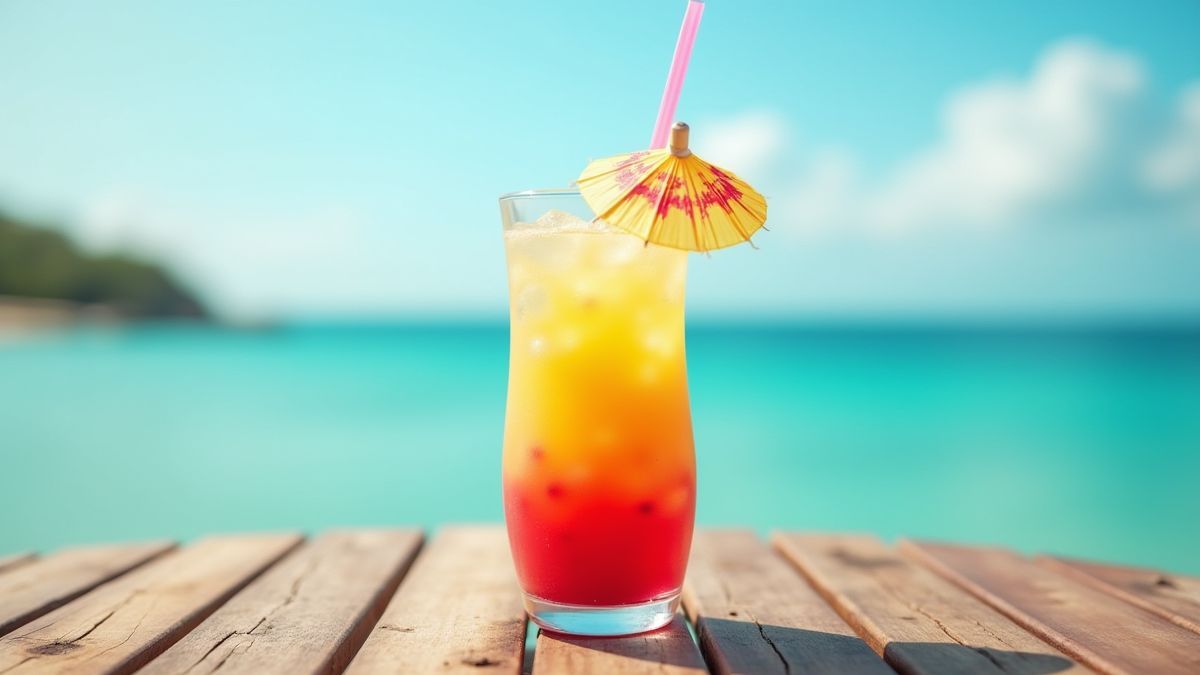 Tropical cocktail by the ocean.