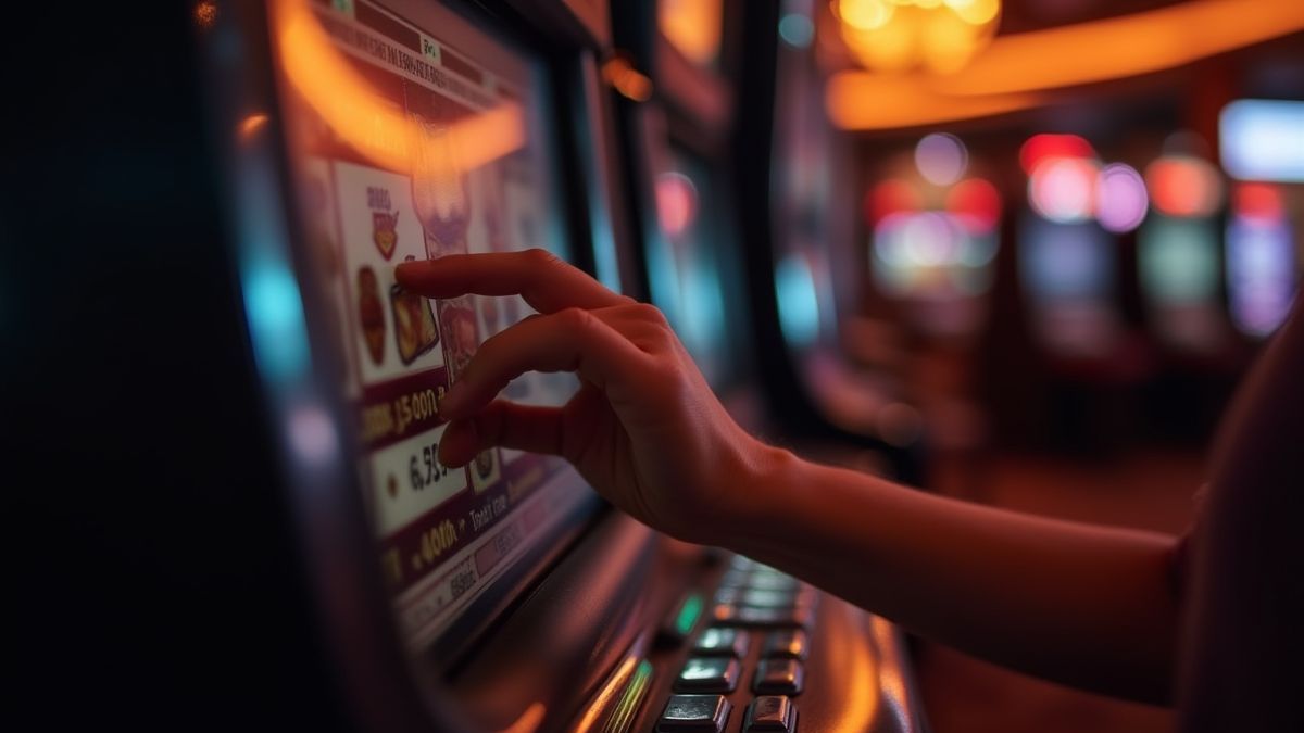 Hand die de inzet op een gokkast aanpast