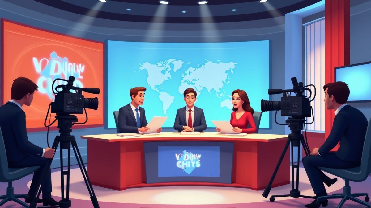 Sala de prensa animada con micrófonos y cámaras.