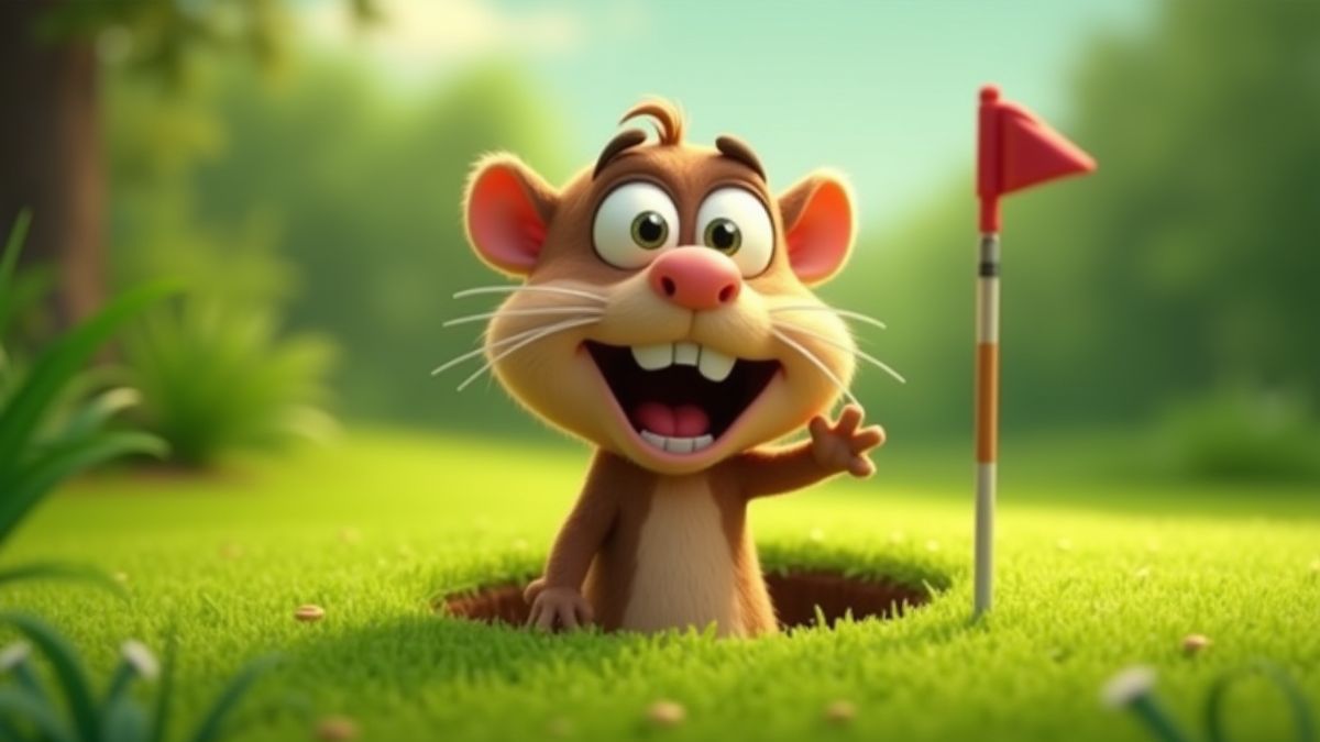 Ein schelmischer Gopher, der aus einem Golfloch auftaucht