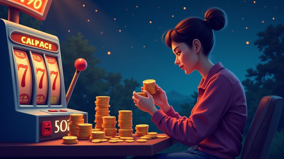 Pessoa administrando suas moedas enquanto joga sob um céu estrelado.