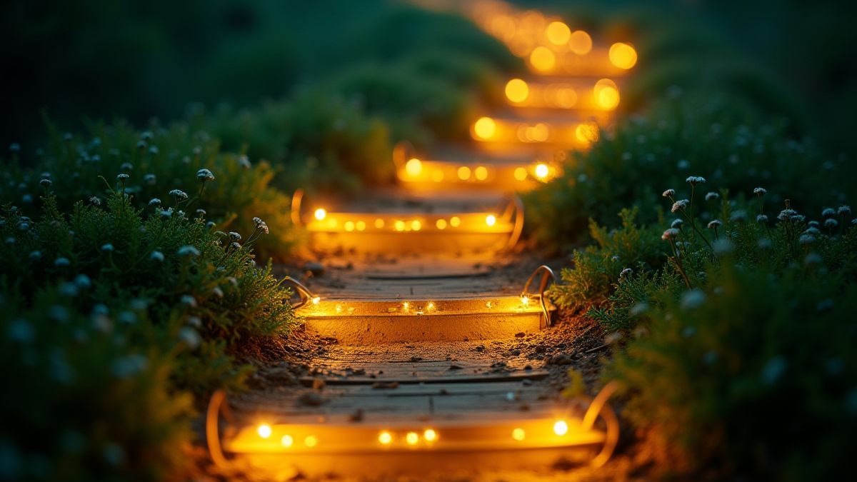 Illuminated path leading to a gold prize.