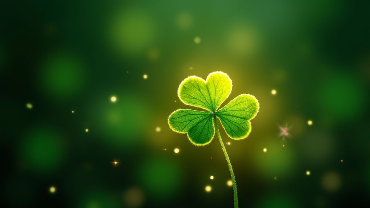Ein leuchtendes Kleeblatt in einer magischen Umgebung.