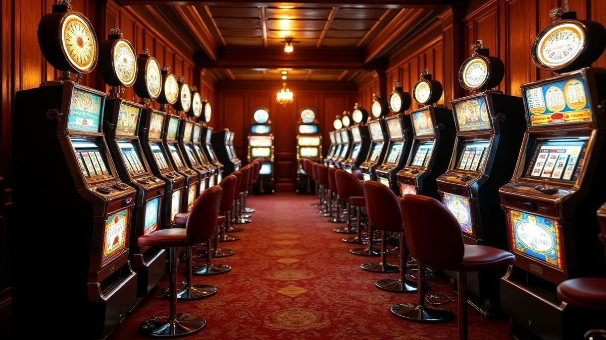 Ambiance de casino vintage avec machines à sous et roues tournantes