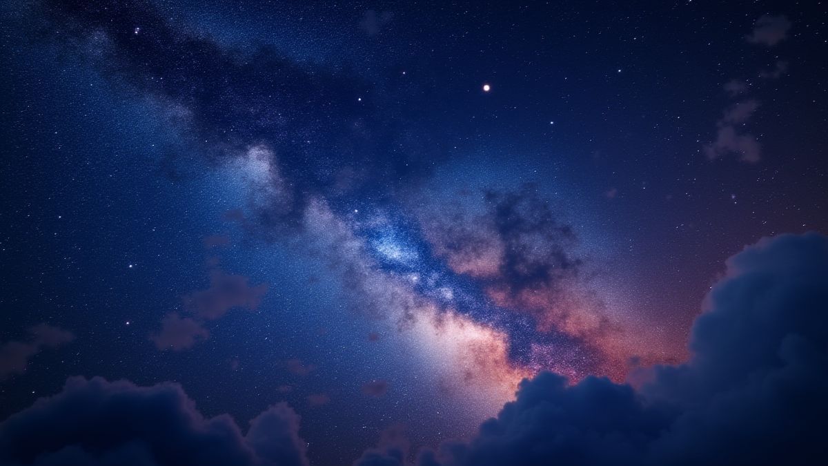 Sterrenhemel met zodiac constellaties en levendige kleuren.