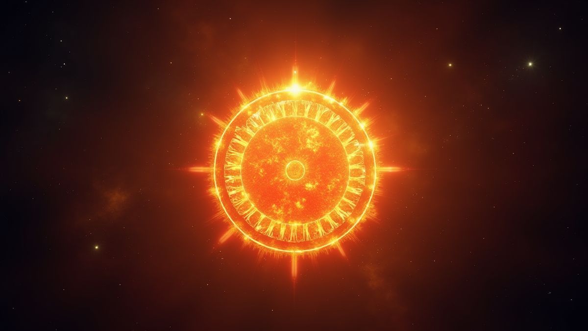 Glanzend zon-symbool in een magische kosmische achtergrond.