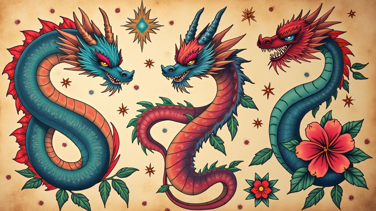 Levige tatoeageontwerpen op perkamentpapier.