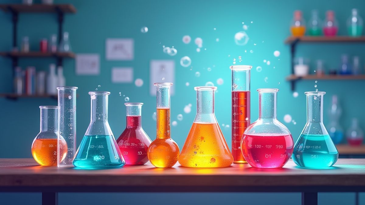 Um laboratório cheio de tubos de ensaio e béqueres borbulhantes.