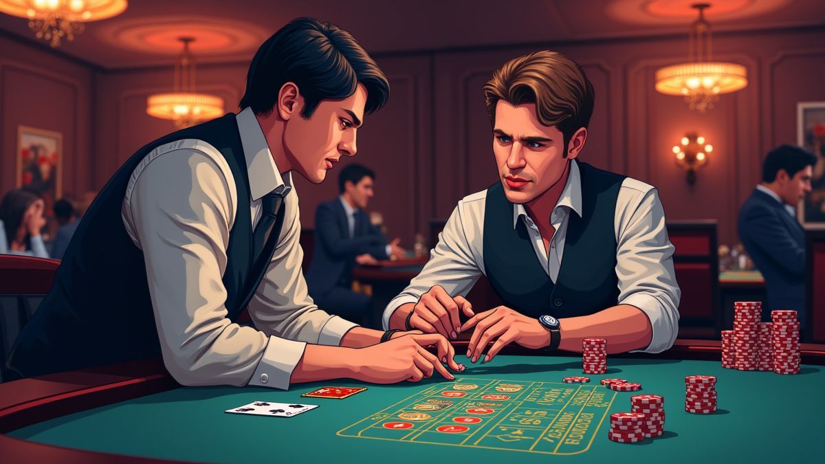 Ein Spieler, der an einem Spieltisch nachdenkt.