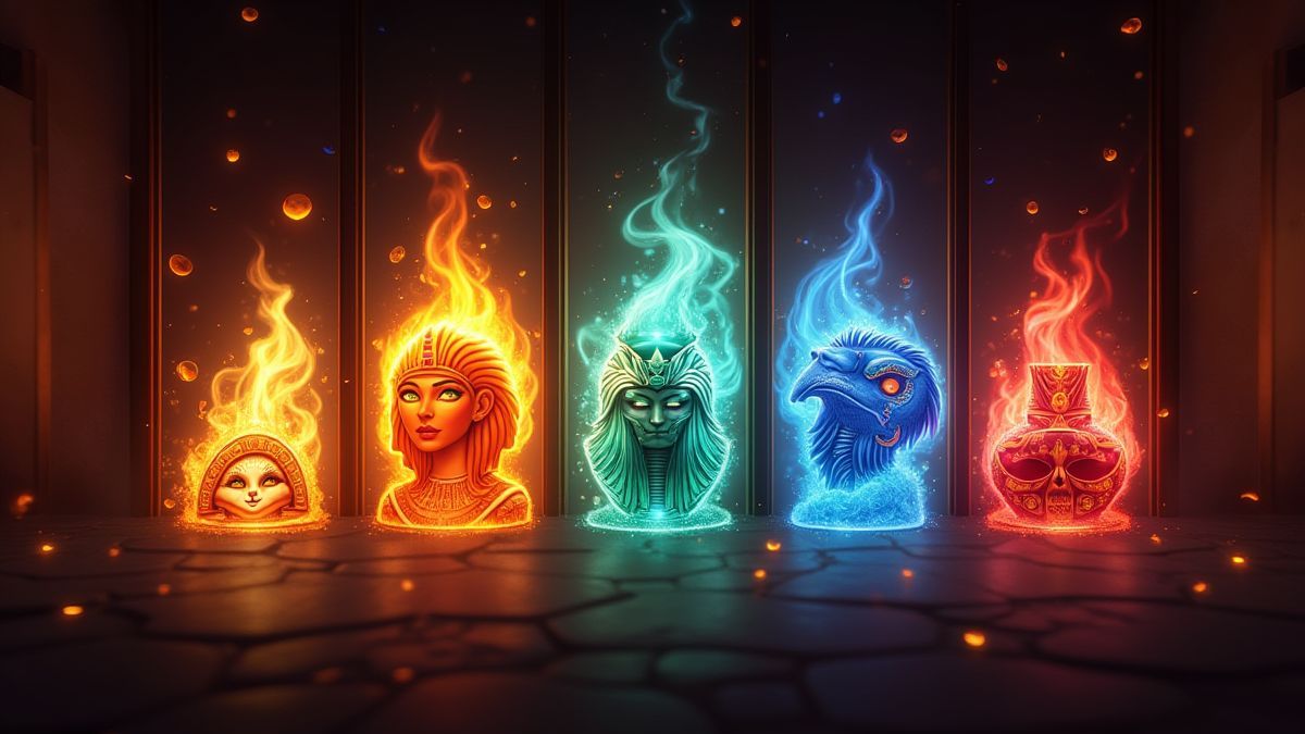 Symboles magiques qui s'étendent sur les rouleaux avec un thème égyptien.