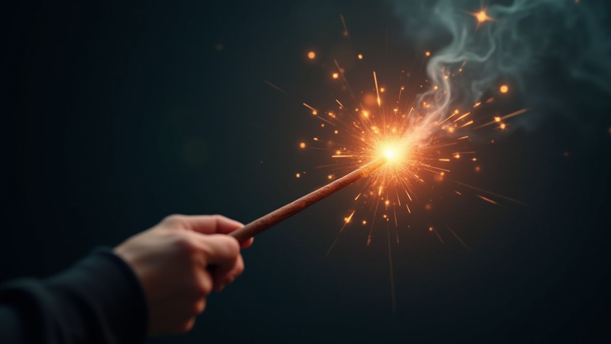 A magical wand surrounded by bright sparkles.