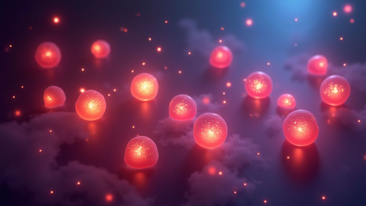 Símbolos de frutas brillantes flotando en un aura mágica