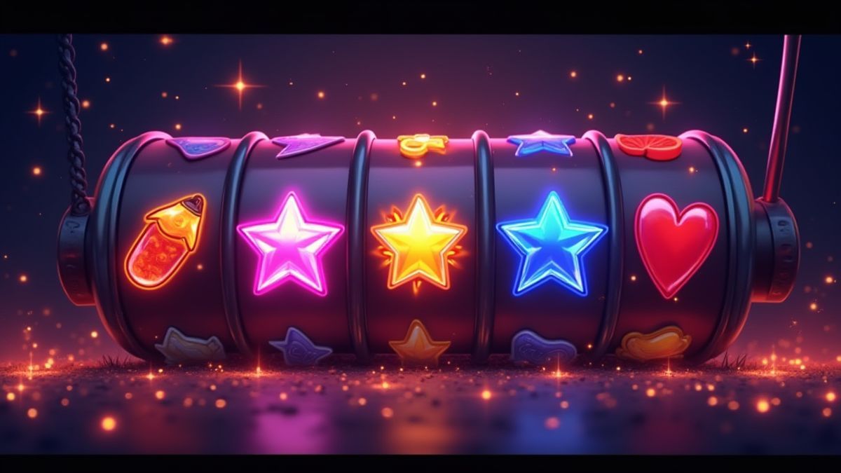 Símbolos mágicos brillando en una cuadrícula de máquina tragamonedas.