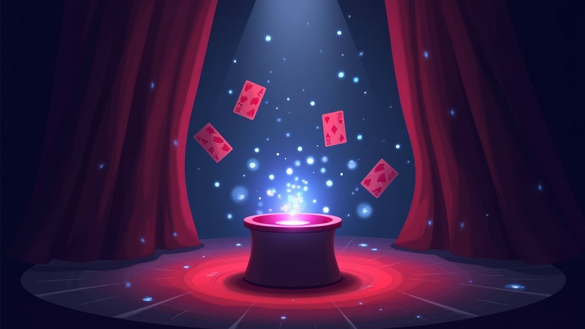A magic show with floating cards.