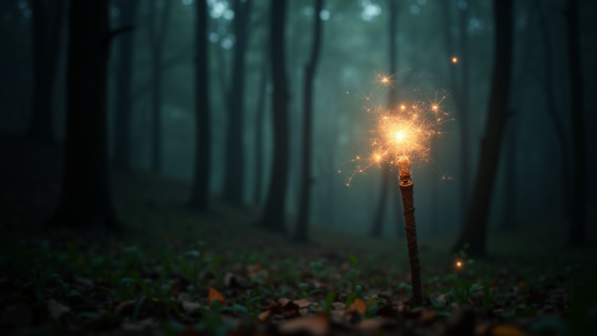 Eine magische Wand, die in einem verzauberten Wald leuchtet.