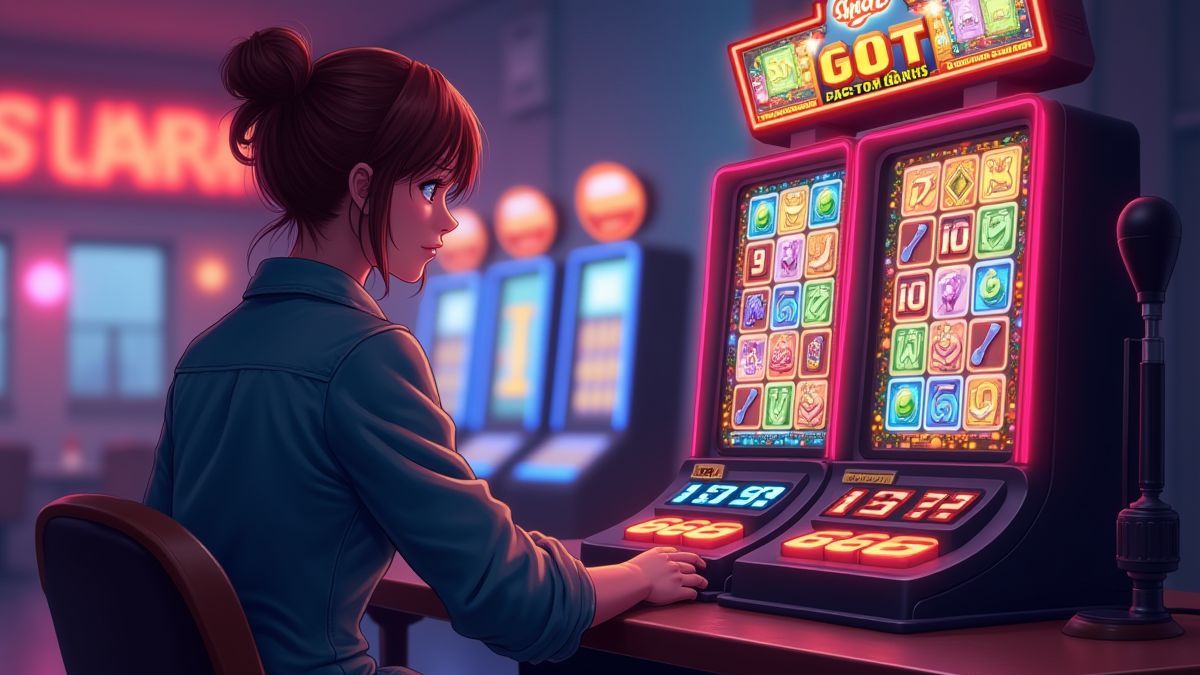 Player enjoying a colorful slot machine with anime-style design.