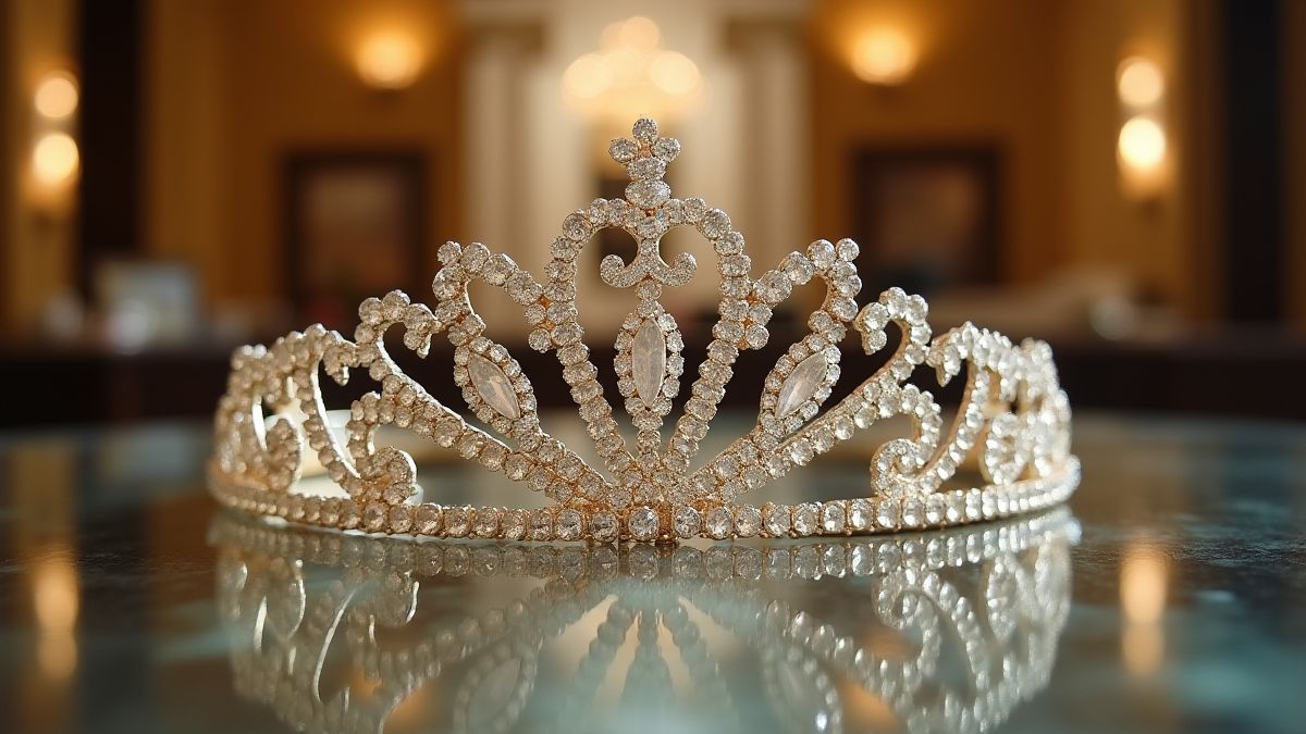 Een glinsterende tiara in een elegante omgeving.