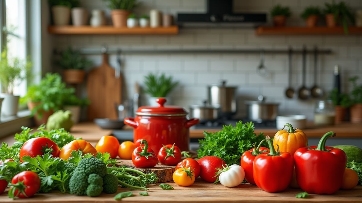 Chef's kitchen with vibrant ingredients