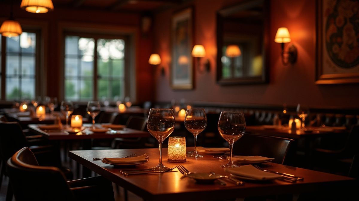 Cozy restaurant with dim lights and elegant decor