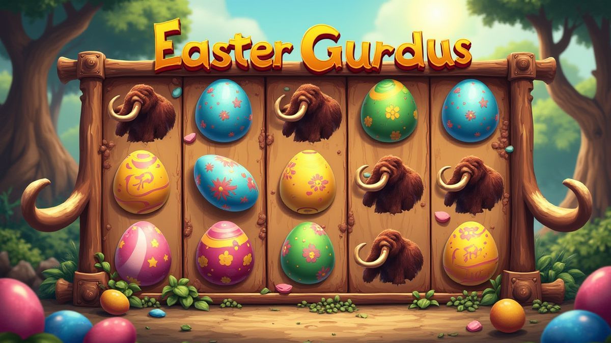 Máquina tragaperras prehistórica con huevos de Pascua y mamuts