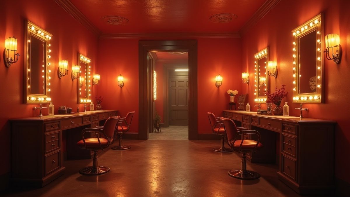 Hollywood kleedkamers met schitterende lichten.